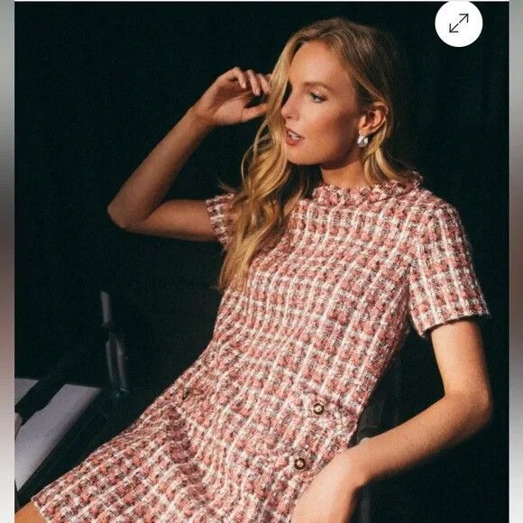 NEW Tuckernuck Jackie Dress Magnolia Tweed Pink Black X Large Mini short sleeve - Picture 2 of 10